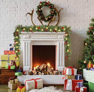 lot 60988 image: FUNPENY 9 FT Artificial Christmas Garland, Pre-Lit 50 LED Battery Operated Lighted Xmas Garland with 8 Modes for Indoor Holiday Door Home Decorations (Red)
