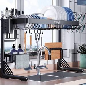 lot 60991 image: VNKZI Over Sink Dish Drying Rack, 2 Tier Full Stainless Steel Storage Adjustable Length (25.9836.61) Kitchen Multifunctional Expandable Counter Organizer Shelf, Space Saver Rack