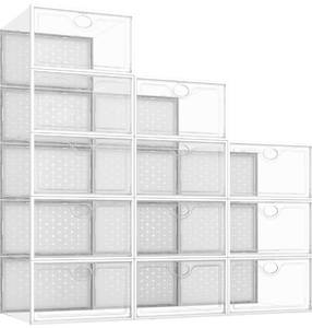 lot 61014 image: Pinkpum 12 Pack Shoe Storage Boxes, Shoe Organizer for Closet clear Plastic Stackable Shoe Dispaly Case Bins Holder, Sneaker Storage