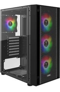 lot 61018 image: GAMDIAS ATX Mid Tower Gaming Computer PC Case with Side Tempered Glass, 4X 120mm ARGB Case Fans and Sync with 5V RGB Motherboard and Excellent Airflow