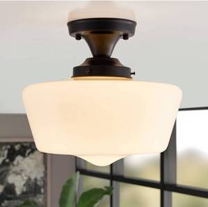 lot 61020 image: Black Schoolhouse Light Fixture, 12 Milk Glass Flush Mount Ceiling Light, Black Semi Flush Mount Ceiling Light for Farmhouse Kitchen Hallway Entryway