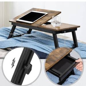 lot 61029 image: SONGMICS Laptop Desk for Bed or Sofa with Adjustable Tilting Top, Breakfast Serving Tray with Height Adjustable Folding Legs, Fits Screen Size up to 15.6 Inches, Floor Desk, Rustic Brown ULLD105B01