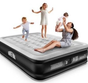 lot 61031 image: Airefina Queen Air Mattress with Built-in Pump 18, Blow up Mattress in 3 Mins, Colchon Self Inflating Mattress with Flocked Surface for Home, Comfort, Foldable & Portable 80x60x18in