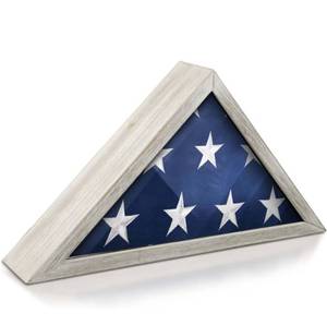 lot 61052 image: HBCY Creations Flag Display Case for 5 x 9.5 American Veteran Burial Flag Solid Wood Whitewashed Frame with Glass Front with Wall Mount or Standing Display, Flag Box for Burial Flag