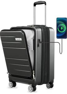 lot 61063 image: LUGGEX Carry On Luggage with Front Pocket, Expandable Polycarbonate Hard Shell Suitcase with USB Port (Black, 20 Inch, 36.1L)