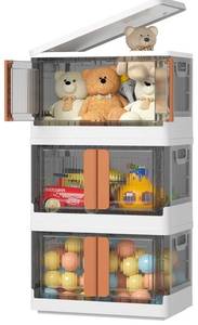 lot 61072 image: Closet Organizers and Storage - Trunk Car Organizer with Lids and Doors, Dorm Room Essentials, 8.4 Gal Collapsible Stackable Storage Bins, Plastic , 3 Pack