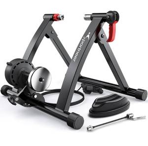 lot 61077 image: Sportneer Bike Trainer - Magnetic Stationary Bike Stand for 26-28 & 700C Wheels - Adjustable 6 Level Resistance Bike Trainer Stand for Indoor Riding with Quick Release Lever & Front Wheel Riser Block