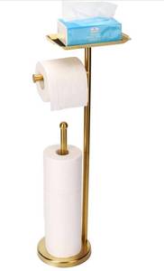 lot 62018 image: Toilet Paper Holder Stand for Bathroom Floor Free Standing Toilet Roll Dispenser Storages 4 Reserve Rolls, with Top Storage Shelf for Cell Phone