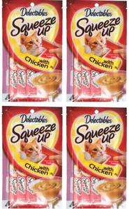 lot 62023 image: Delectables Squeeze Up Hartz Cat Treats Bundle of 4 Flavor Pouches, 2.0 oz Each (Chicken)