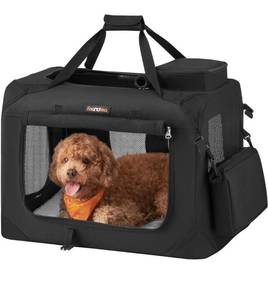 lot 62027 image: Feandrea Dog Carrier, Collapsible Pet Carrier, M, Portable Soft Dog Crate, Oxford Fabric, Mesh, Metal Frame, with Handle, Storage Pockets