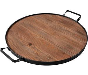 lot 62029 image: Wine Barrel Inspired Serving Tray and Charcuterie Board with Handles, 20 Round Wood Platter, Farmhouse Style