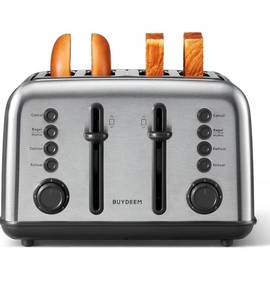 lot 62056 image: BUYDEEM DT640 4-Slice Toaster, Extra Wide Slots, Retro Stainless Steel with High Lift Lever, Bagel and Muffin Function, Removal Crumb Tray, 7-Shade Settings,Stainless Steel