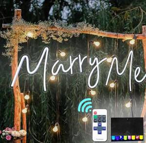 lot 62064 image: Marry Me Neon Sign Remote Control Cordless, 36����x10 Large Size Transparent Acrylic for Proposal with Hanger Chain, Power Adapter and Battery Box