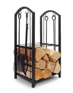 lot 62068 image: Juvale Firewood Rack with Fireplace Tools, Log Holder for Indoor Outdoor Fire Pit Accessories (15 x 29 x 13 in)