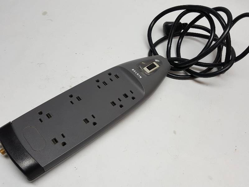 lot 7668 image: Belkin 8-Outlet phone, cable and computer Surge Protector with 6 Power Cord & Connection Protection