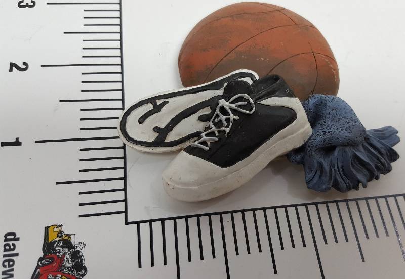 lot 6123 image: New 3 dimensional plastic fridge magnet of Basketball and shoes