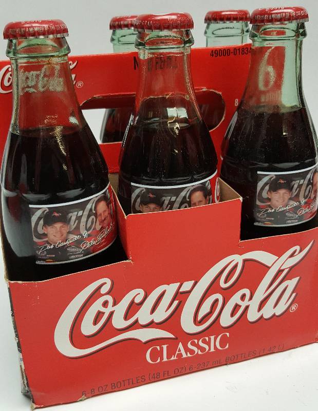 lot 6137 image: All Dale Earnhardt JR. with SR on these Commemorative Coca-Cola NASCAR Racing Family 6 pack