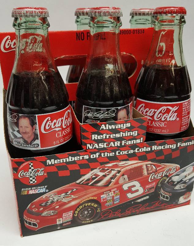 lot 6138 image: All Dale Earnhardt SR on these Commemorative Coca-Cola NASCAR Racing Family 6 pack with carrier