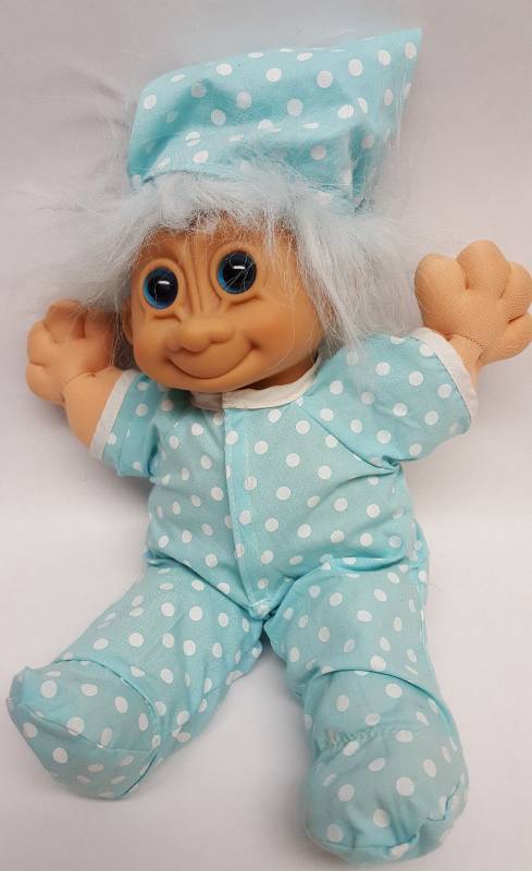 lot 6073 image: Well kept and very clean Troll Doll Baby Boy in PJS With Blue Hair