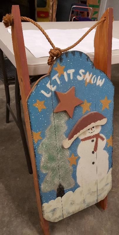 lot 5992 image: Let it Snow decorative sled.  Great in the entryway or front porch