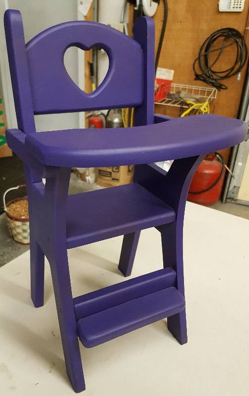 lot 5997 image: Very nice doll high chair with a great Purple paint job on it now.  Dress up the play room here