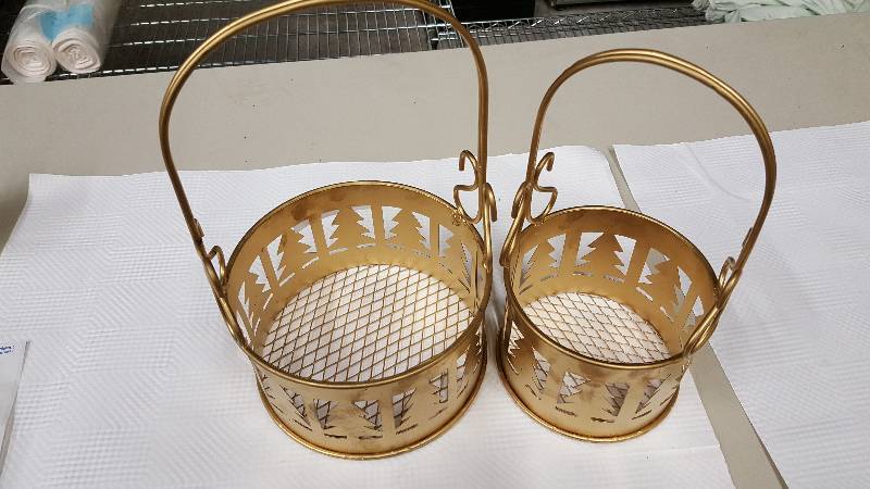 lot 5969 image: Gold Christmas Tree baskets.  Great to put ornaments in them or any decorative items.