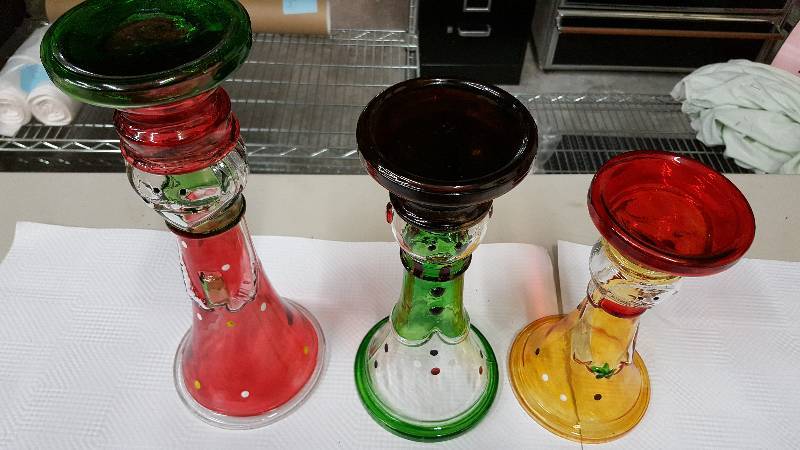 lot 5977 image: Set of three Christmas candle holders.  Holds 3 pillar candles (not included)