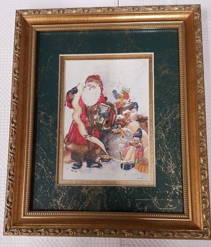 lot 5988 image: Beautiful framed 8 X 10 Christmas picture with Santa checking his list