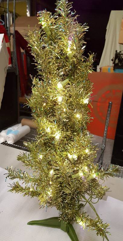 lot 5941 image: 24IN Holographic Green Tinsel Tree. Great for a bedroom.