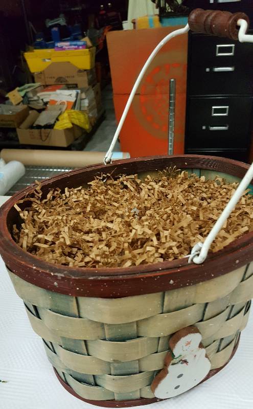 lot 5942 image: Winter holiday basket. You can put goodies in it and wrap it up for a gift.