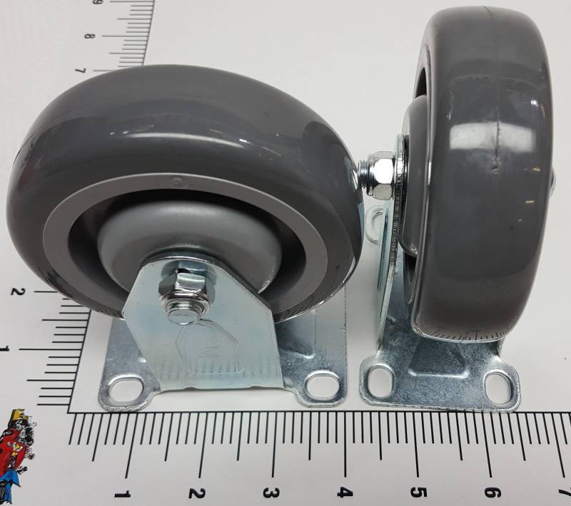 lot 6149 image: New pair 400 lbs each plate mounted rigid caster 4 X 1-18 wheels HD rubber tires