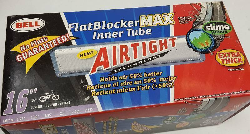 lot 7010-2 image: New MAX Flat Blocker Bell Bicycle tire rubber inner tube 16 tire wheel diameter loaded from the factory with the Green Slime
