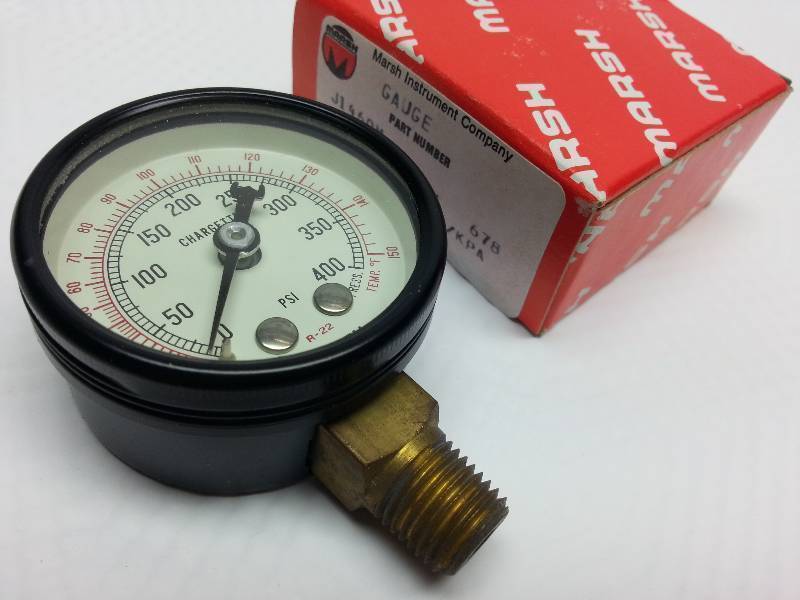 lot 9016 image: New Marsh Instrument J1460M air or hydraulic 400 PSI KPA shop gauge 2 OD 14 NPT