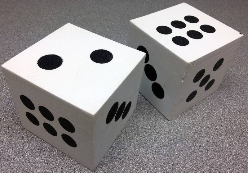 lot 9291 image: NEW Cool set pair (2) of light foam White colored game dice 2-34 inch square cubes.