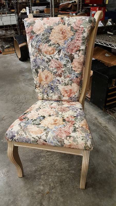 lot 5910 image: Accent chair that was disassembled to paint and recover but changed mind.  Could be put back together with a little effort.