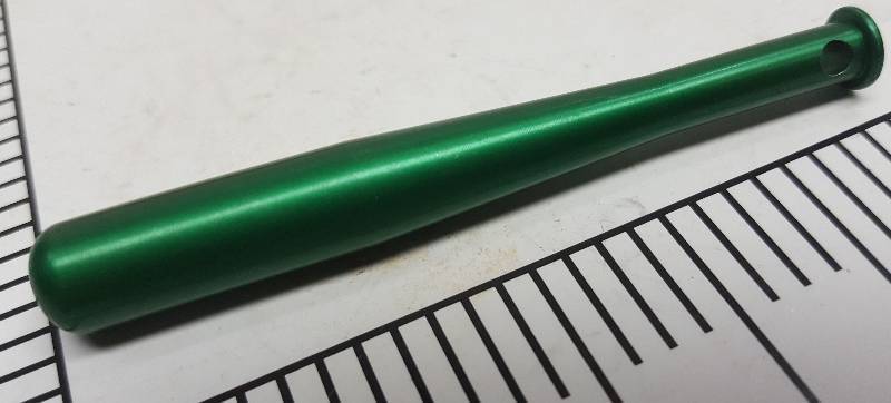 lot 6424GREEN image: Cool little piece machined from aluminum and cut to look like a baseball bat and designed for a key chain or ring about 3 long.