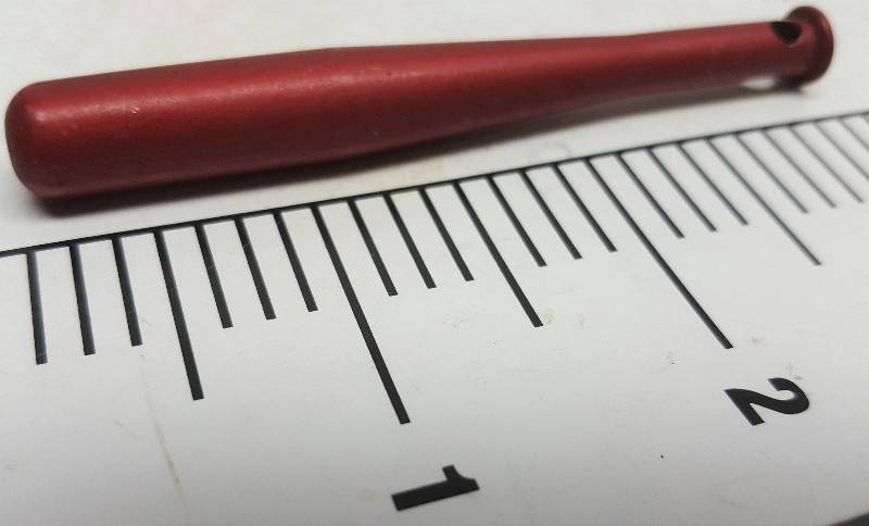 lot 6424RED image: Cool little piece machined from aluminum and cut to look like a baseball bat and designed for a key chain or ring about 3 long.