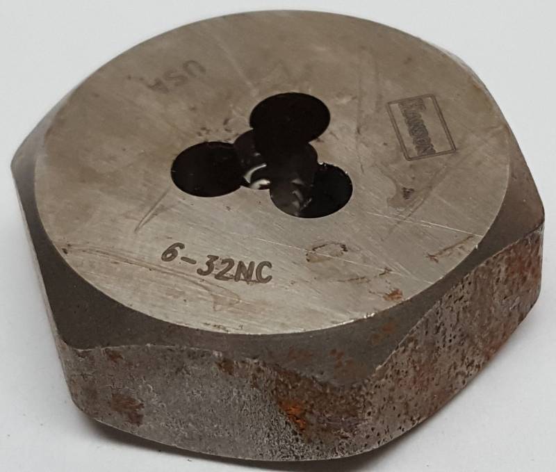 lot 6611 image: New Irwin Hanson part #6418 1 Hexagon Machine Screw thread Die size 6-32 NC