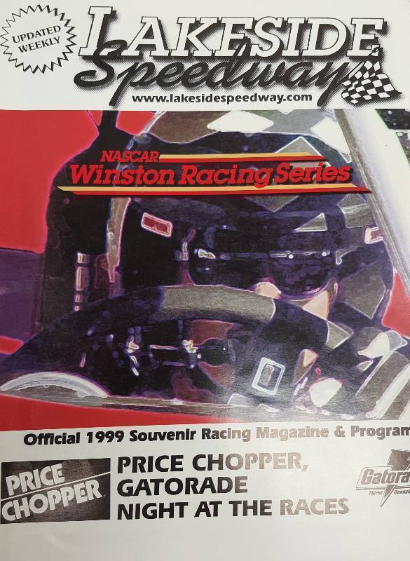 lot 8616 image: Official 1999 Lakeside Speedway program with drivers and points earned to date.  Lots of familiar names here