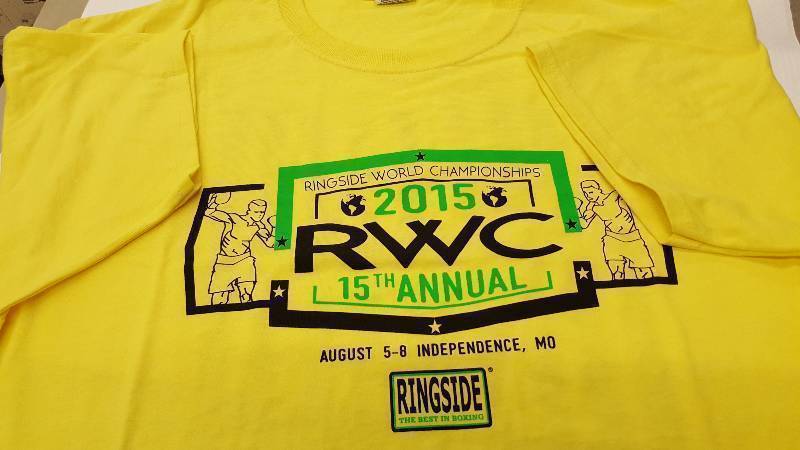 lot 9143L image: New Yellow promotional short sleeve quality Tee Shirt from Ringside Boxing sponsored event.  Size is in the lot number