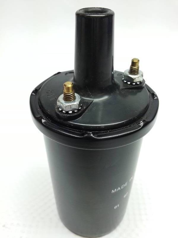 lot 9152 image: New 12 volt electronic ignition external can coil for use with any Ford or Chrysler electronic ignition systems.