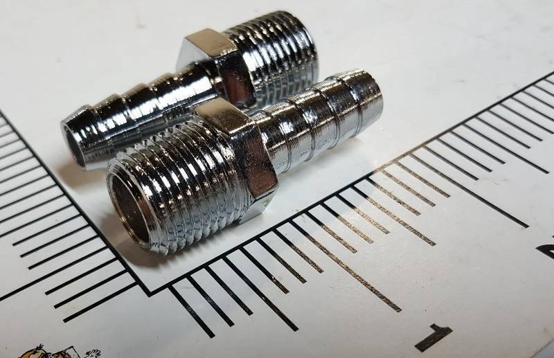 lot 9265-3 image: New pair (2) Chrome 38 inch hose to 38 inch pipe fuel pump regulator fittings