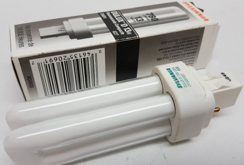 lot 6448 image: New Sylvania CF13DD 827 20691 Ecologic Dulux D Compact Fluorescent Light Bulb.