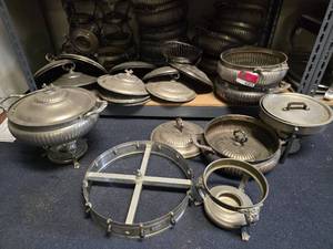 lot 41015 image: Large Lot Of Round Vintage Looking Chafing Dishes And More