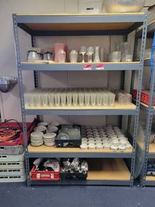 lot 41069 image: Metal Shelf W Wood Shelves