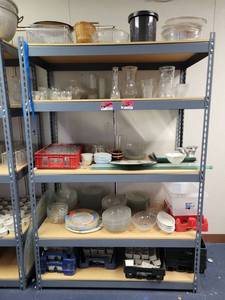 lot 41071 image: Metal Shelf W Wood Shelves
