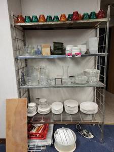 lot 41072 image: Contents Of Shelf, Including Candle Holders, Plates And More
