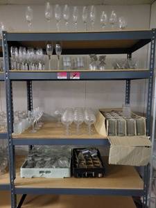 lot 41077 image: Contents Of Shelf, Including Champagne Flutes And More
