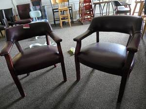 lot 37188 image: 2 Brown Leather Accent Chairs