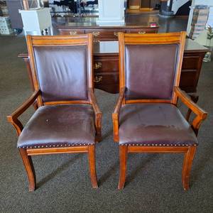 lot 37201 image: (2) Leather Dining Chairs - FIRST COME FIRST SERVE
